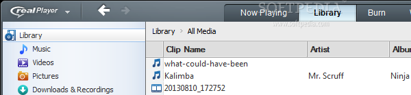 Showing the RealPlayer library